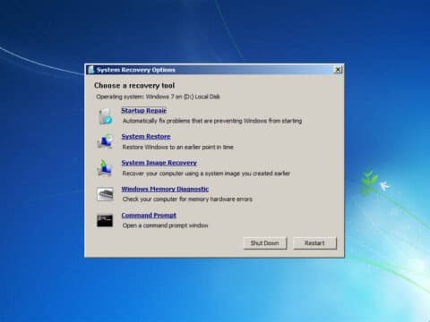 Windows 7 startup repair option