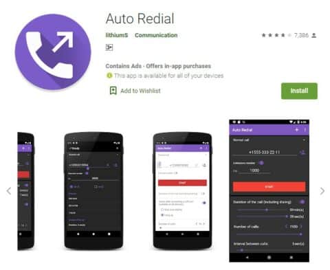 Android auto redial app in play store