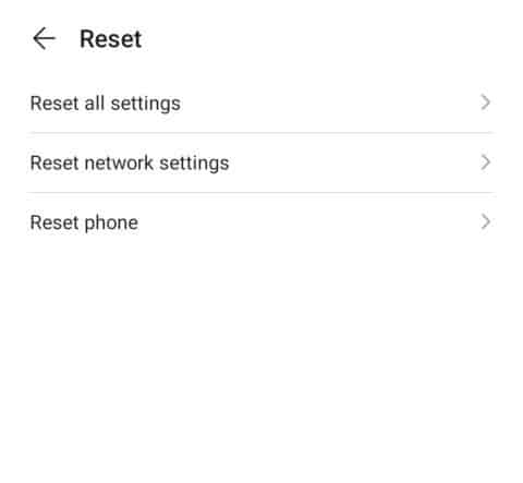 Android reset option