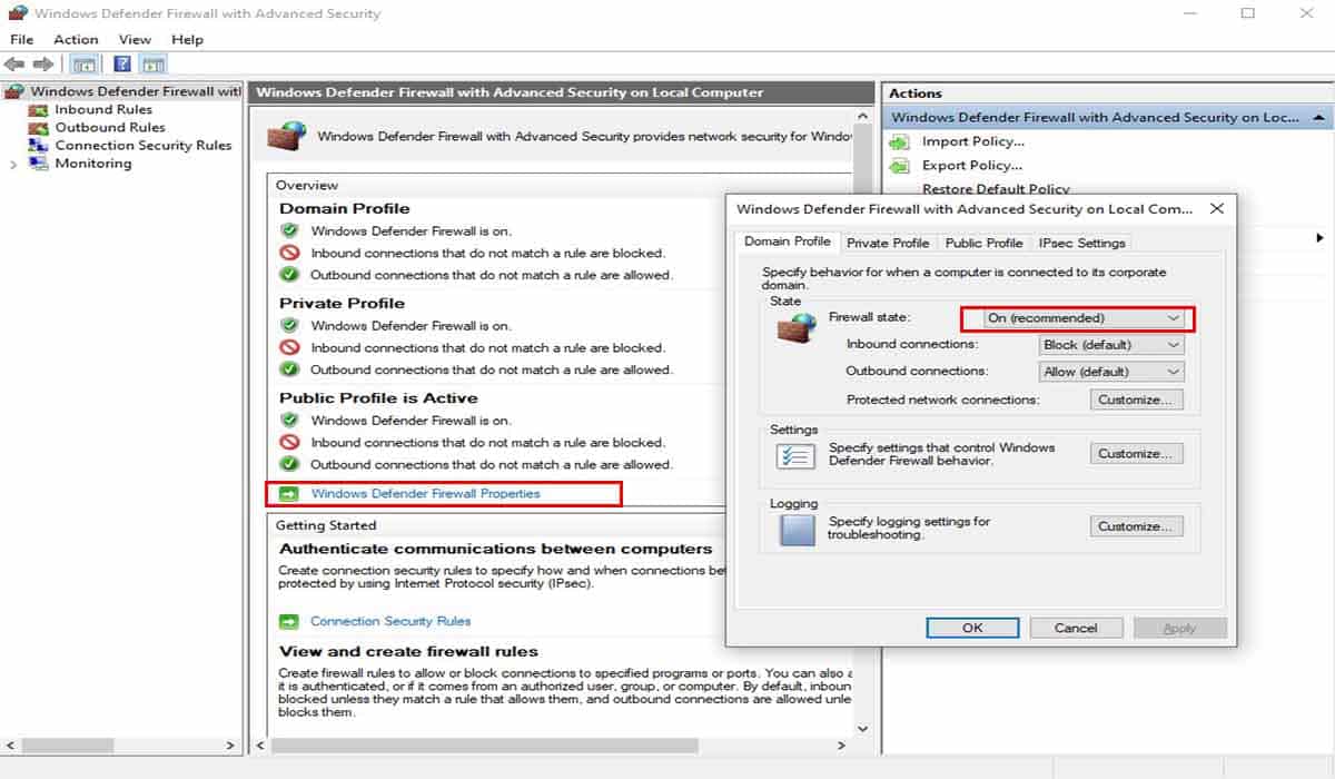 Temporarily disable firewall & network protection in windows 10