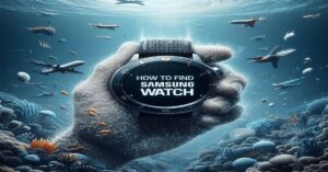 A hand holding a watch with the words how to find Samsung watch in underwater