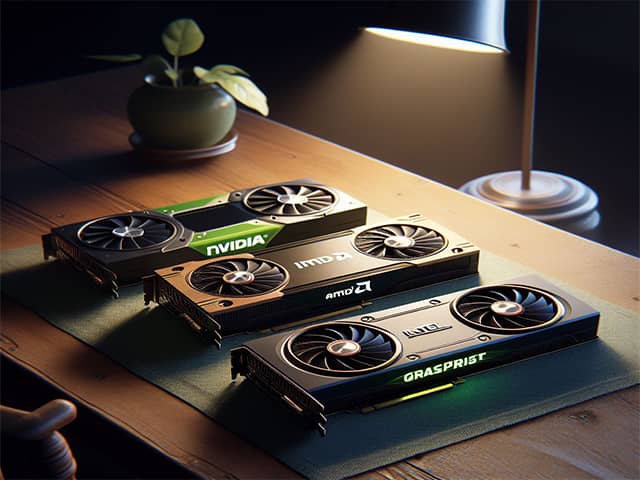 three graphic cards on a table-Nvidia, AMD, or Intel